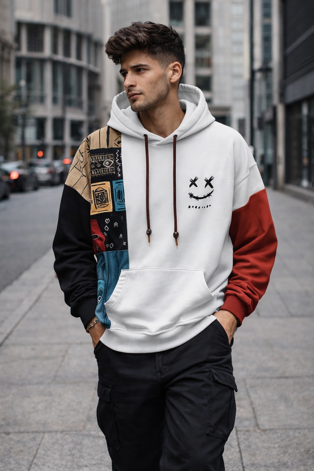 Axel - Sudadera Urbana Patchwork con Capucha