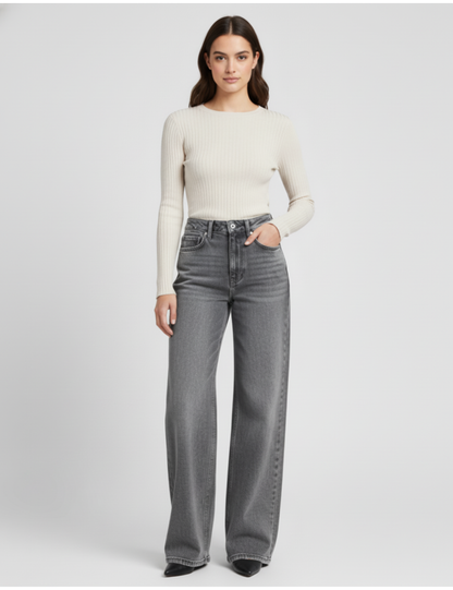 Aitana - Vaquero de Corte Acampanado Gris