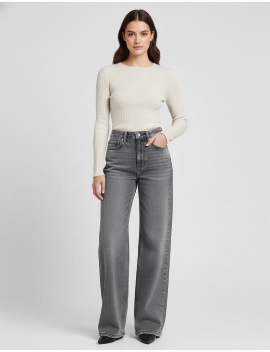 Aitana - Vaquero de Corte Acampanado Gris